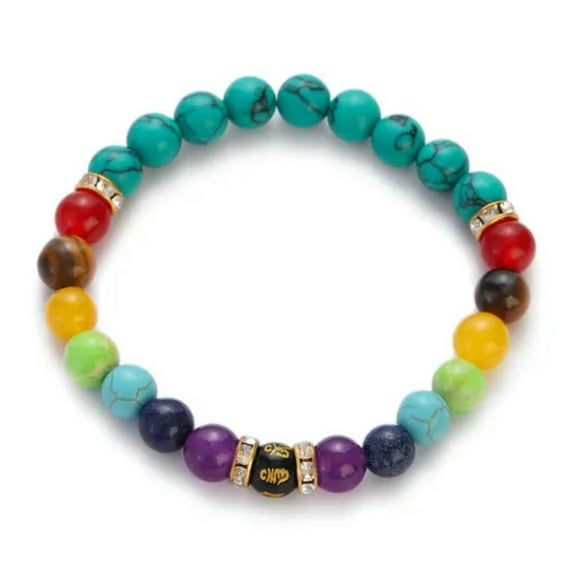 RSAMD 8MM 7 Chakra Men's Hematite Natural Stone Lion Buddha Beaded Charm Bracelet Gift-505-48