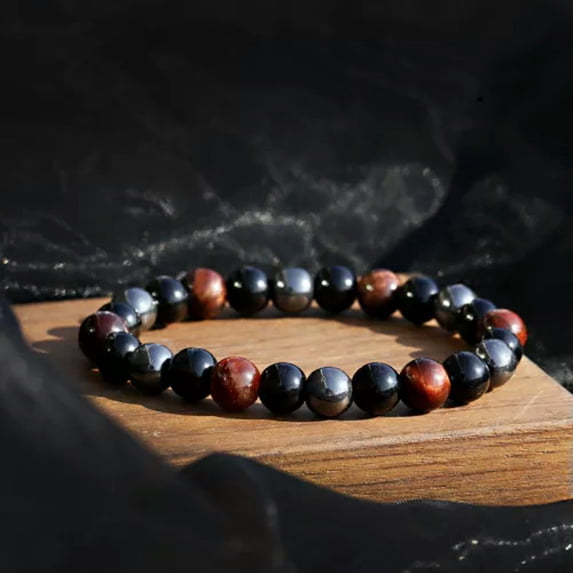 RSAMD Natural 8mm Black Obsidian Hematite Tiger Eye Beads Bracelets Men Women Jewelry-Style 2