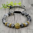 thumbnail image 1 of RSAMD 8MM Owl Buddha Beaded Natural Lava Stone Gold Silver Charm Fashion Men Bracelets-176-2, 1 of 3