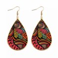 thumbnail image 1 of RSAMD Bohemia Gold Plated Texture Pattern Teardrop Pu Leather Hook Statement Earrings -Paisley, 1 of 2