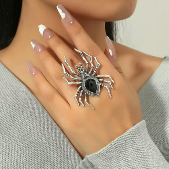 RSAMD Creative Gothic Black Spider Open Rings Finger Funny Halloween Jewelry Wholesale-6.Exaggerate Spider(Size 8)