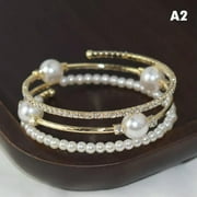 RSAMD Crystal Pearl Bracelet Ladies Rhinestone Multi-layer Adjustable Bangles Cuffs-A2