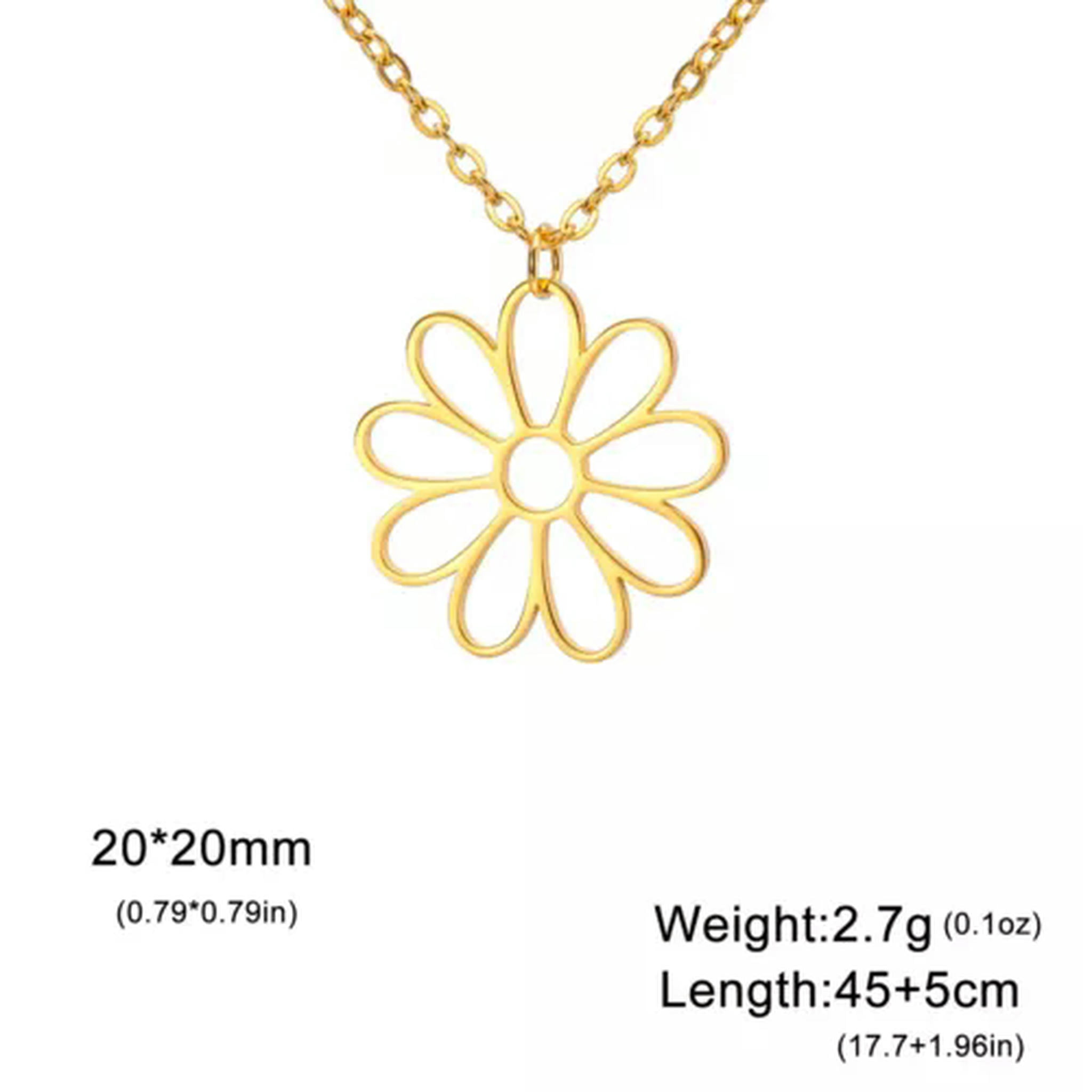 RSAMD Daisy Flower Pendant Necklace Stainless Steel Women