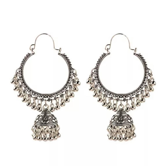 RSAMD Egypt Vintage Boho Indian Jhumka Jhumki Earrings Tibetan Jewelry Gift for Women-Silver
