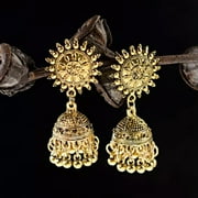 RSAMD Ethnic Carved Flower Indian Jhumka Earrings Style Metal Dangle Jewelry for Women-Style-7-Gold