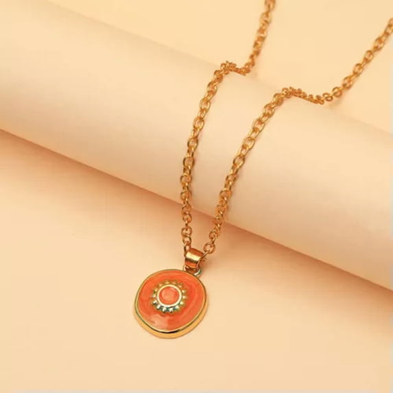 RSAMD Fashion Simple Colorful Enamel Moon Pentagram Heart Sun Round Pendant NecklacJO-White-