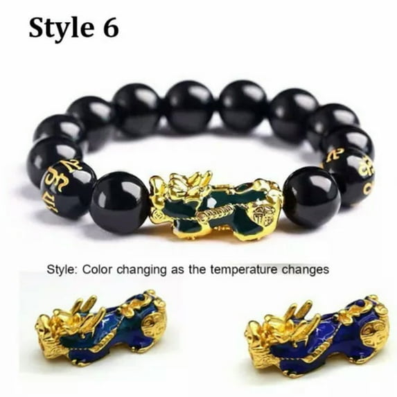 RSAMD Feng Shui Black Obsidian Wealth Pixiu Bracelet Lucky Beads Golden Wirstband Hot-Style 6