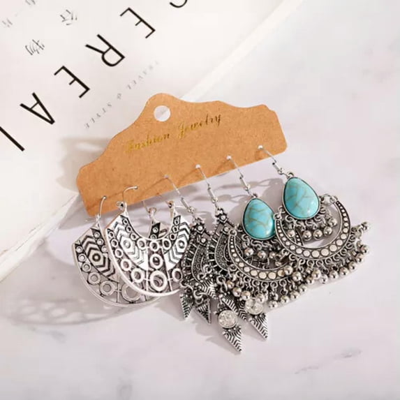 RSAMD Green Turquoise Ethnic Dangle Drop Earrings for Women Vintage Boho Jewelry Set-Style A