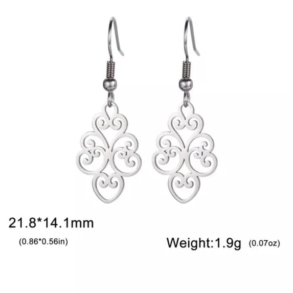 RSAMD Hollow Vines Stainless Steel Dangle Earrings Plant Pendant Drop Earrings Jewelry-Steel