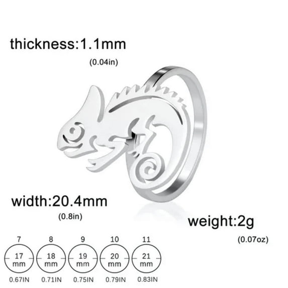 RSAMD Lizard Ring Stainless Steel Women Men Finger Rings Punk Chameleon Animal Jewelry-7-Silver