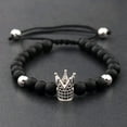 thumbnail image 1 of RSAMD Luxury Crown Natural Stone Matte Black Charm Men's Copper Bead Fashion Bracelets-L007-2, 1 of 3