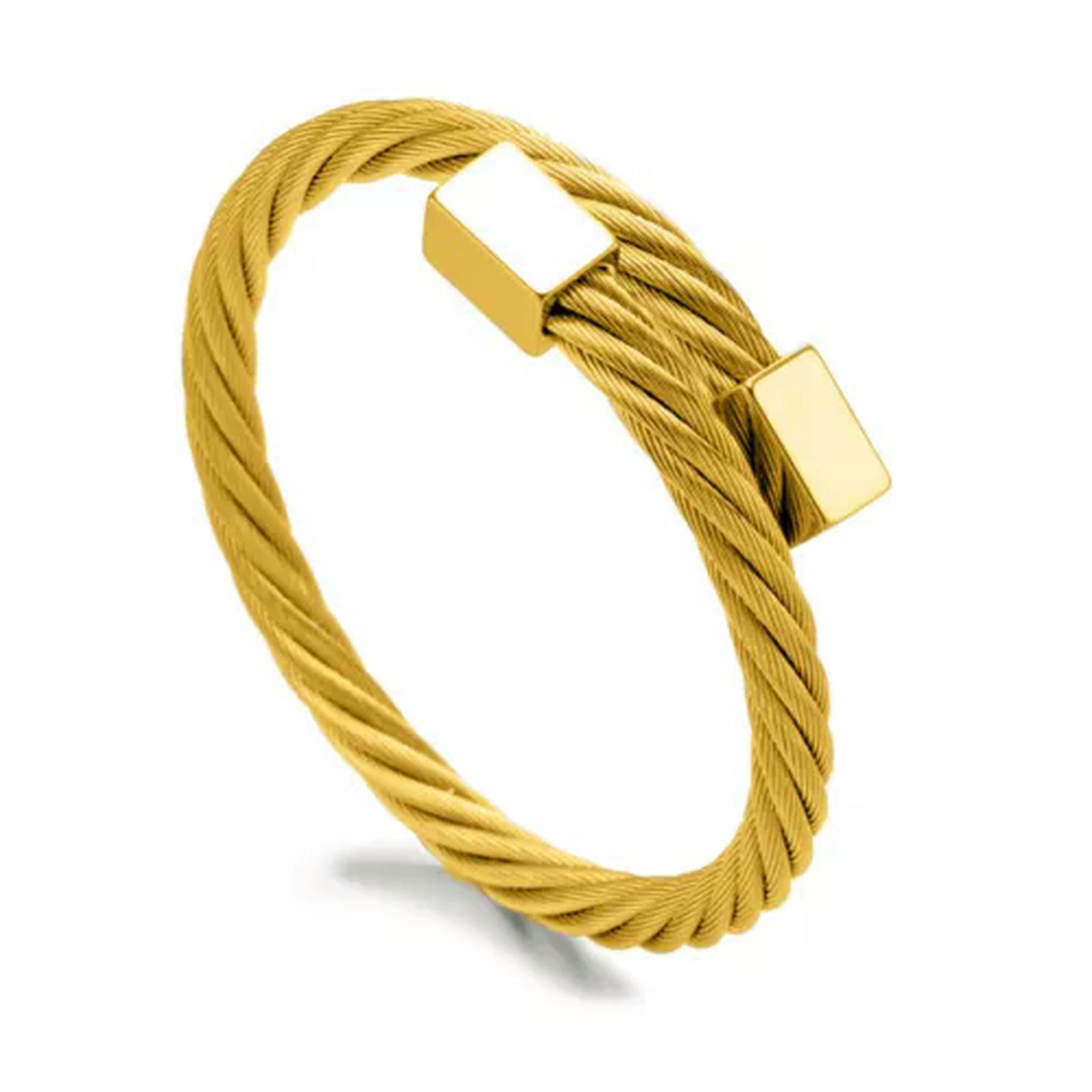 Men's Gold Roman Numeral Stainless Steel Bracelet Set - Adjustable Cuff & Twisted Cable - Royal Crown Charm Jewelry Gift - View #3