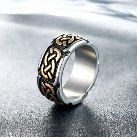 RSAMD Mens Viking Stainless Steel Ring Runes Compass Adjustable Ring Nordic Jewelry-10-#9-G