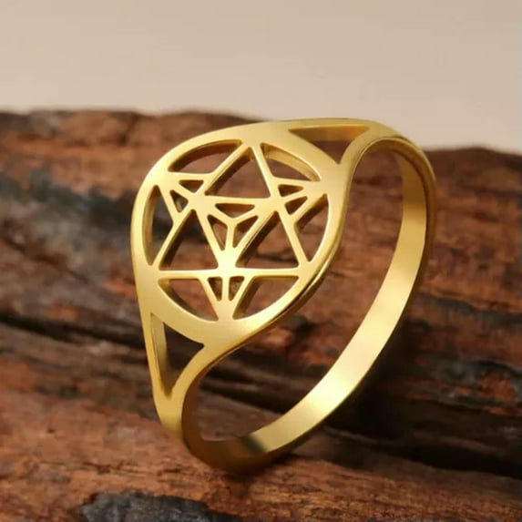 RSAMD Merkaba Star Ring Sacred Geometry Wedding Band Mystical Symbol Protection-9-A Gold Color