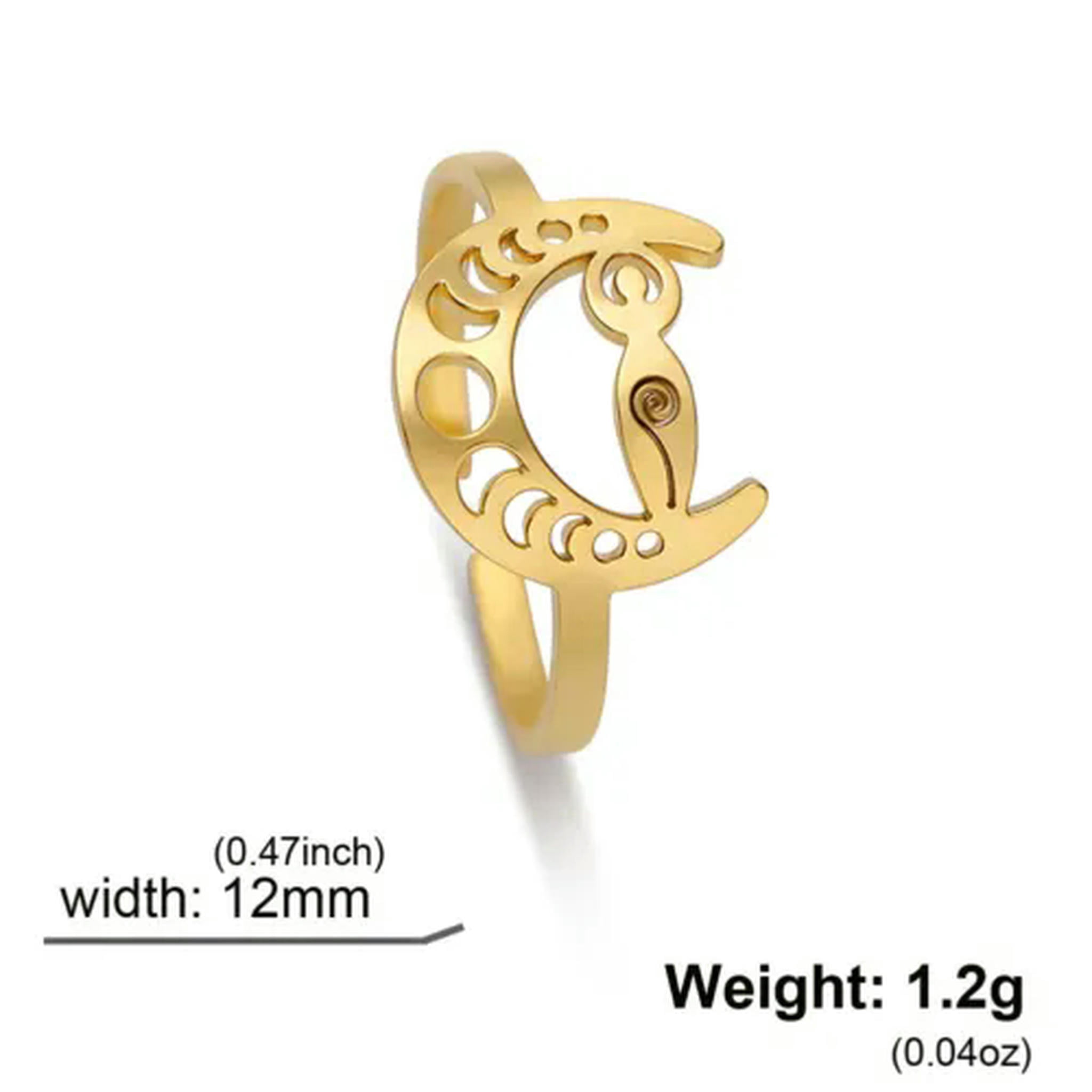 RSAMD Moon Phase Ring Stainless Steel Hollow Crescent Wiccan Moon Pagan ...