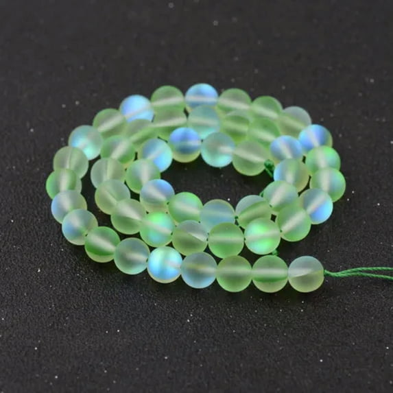 RSAMD Mystic Aura Quartz Gemstone Loose Beads Holographic Quartz Matte DIY Bracelets-Green-8mm
