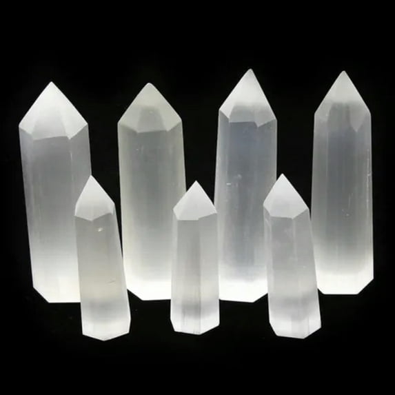 RSAMD Natural Selenite Column Crystal Stone Hexagonal Single Pointed Energy Moroccan-7-9cm