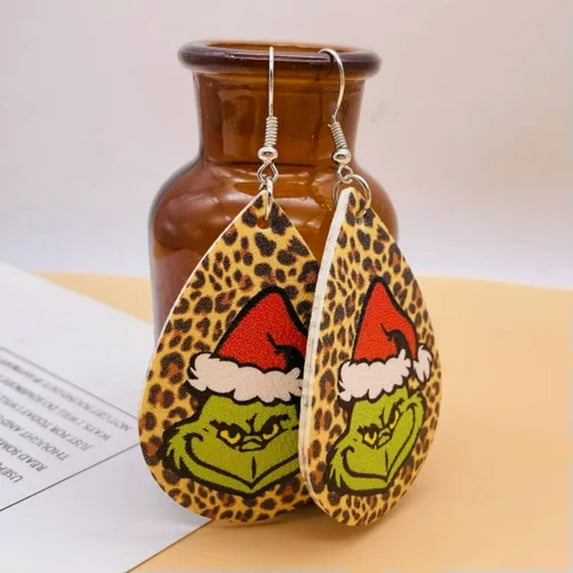 RSAMD New Cheetah Leopard Teardrop Leather Frog Print Dangle Statement Women Earrings-#D