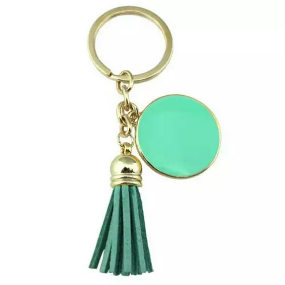 RSAMD Round Enamel Monogram Blank Key Ring 2.5cm Velvet Tassel Keychains Accessories-Gold Mint