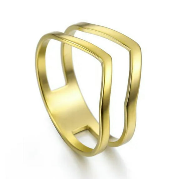 RSAMD Simple Wave Ring Stainless Steel Party Finger Rings Jewelry Birthday Gift-8-Gold