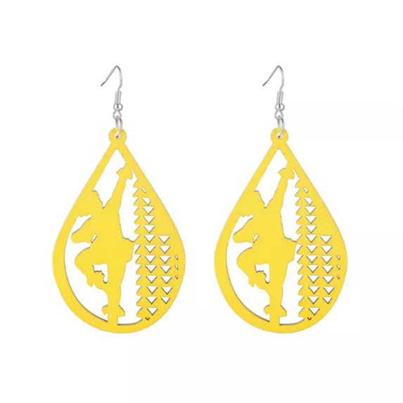 RSAMD Trendy New Colored Cutout Ballet Teardrop Wooden Statement Earrings for Women-Yellow