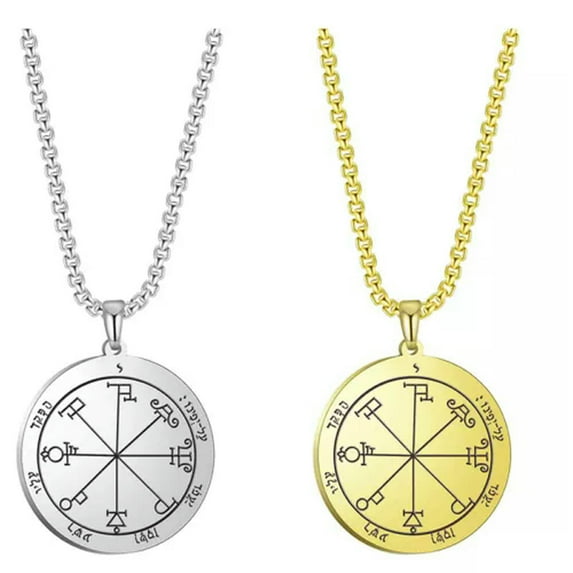 RSAMD Vintage Key of Solomon Pentacle Seal Saturn Pendant Wicca Pagan Amulet Necklace-Saturn #6-Silver