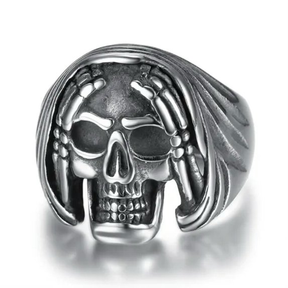 RSAMD Vintage Mens Silver Stainless Steel Gothic Viking Skull Biker Rings Jewelry 7-15-12-#43