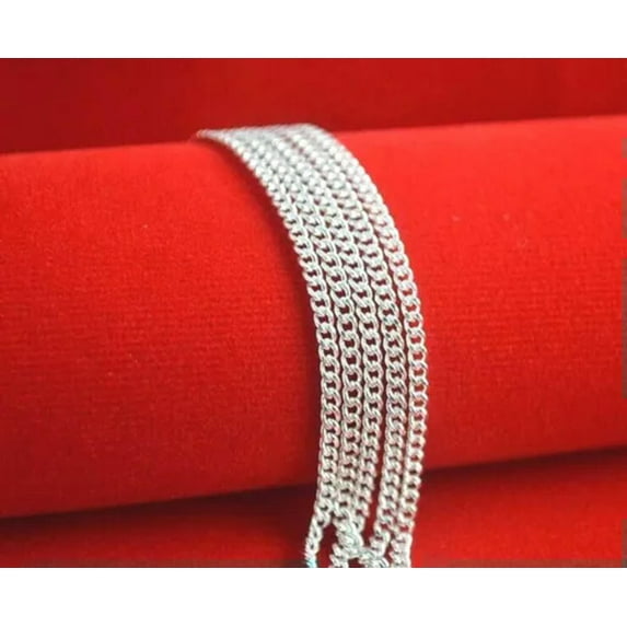 RSAMD Wholesale 10PCS 16-30" Fashion Jewelry Lot 925 Silver Flat Curb Chain Necklaces-16