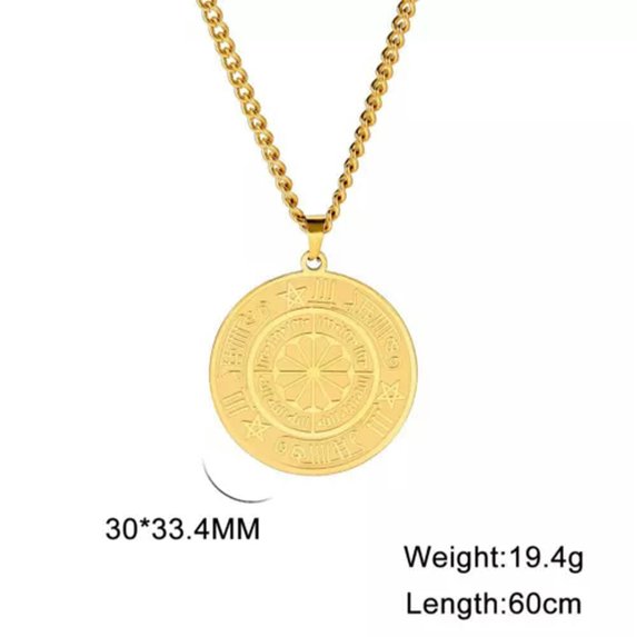 RSAMD Wicca Slavic Kolovrat Amulet Necklace Pagan Sun Spinning Wheel Cord Pentagram-A Gold color