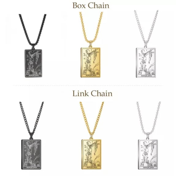 RSAMD Wicca Tarot Card Necklace Shadowscapes Major Arcana Pagan Vintage Wiccan Jewelry-Box Chain-Black-The Magician-23.62''(60cm)