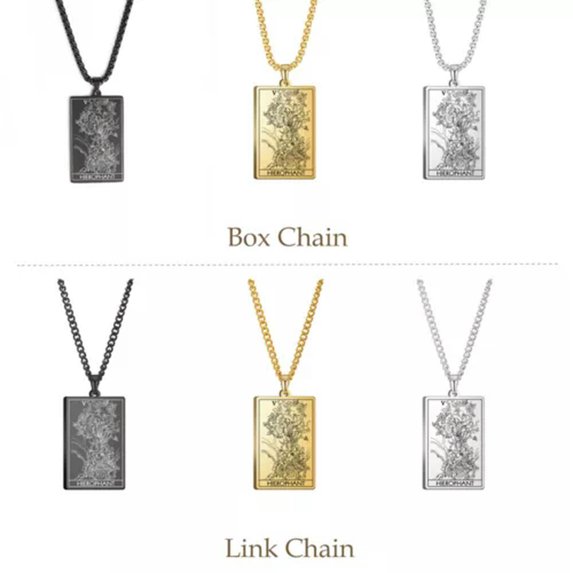 RSAMD Wicca Tarot Card Necklace Shadowscapes Major Arcana Pagan Vintage Wiccan Jewelry-Box Chain-Gold-The Hierpohant-23.62''(60cm)