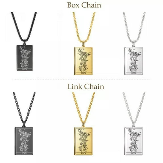 RSAMD Wicca Tarot Card Necklace Shadowscapes Major Arcana Pagan Vintage Wiccan Jewelry-Box Chain-Steel-The Fool-23.62''(60cm)