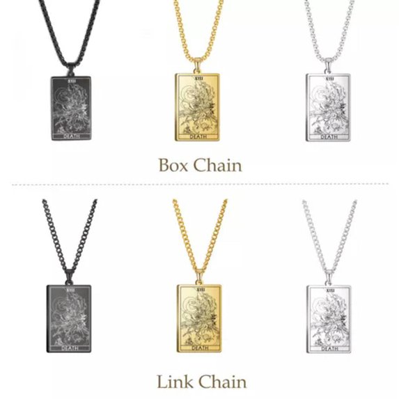 RSAMD Wicca Tarot Card Necklace Shadowscapes Major Arcana Pagan Vintage Wiccan Jewelry-Link Chain-Gold-Death-23.62''(60cm)
