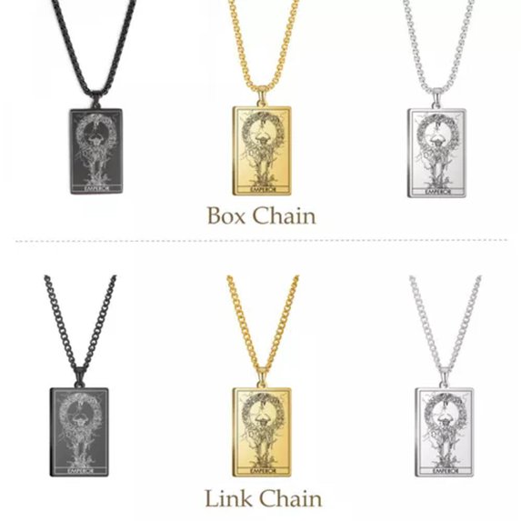 RSAMD Wicca Tarot Card Necklace Shadowscapes Major Arcana Pagan Vintage Wiccan Jewelry-Link Chain-Gold-THE Emperor-23.62''(60cm)