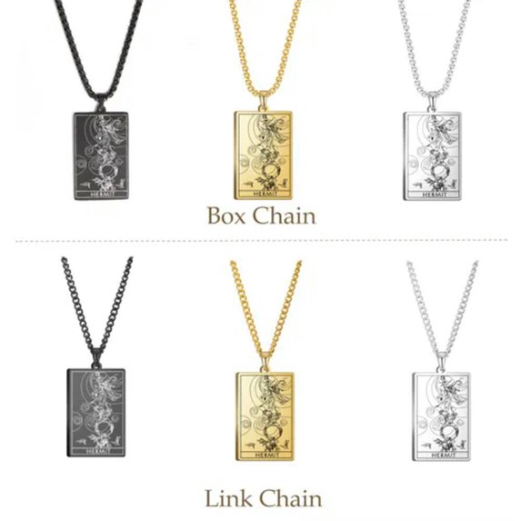 RSAMD Wicca Tarot Card Necklace Shadowscapes Major Arcana Pagan Vintage Wiccan Jewelry-Link Chain-Gold-The Hermit-23.62''(60cm)