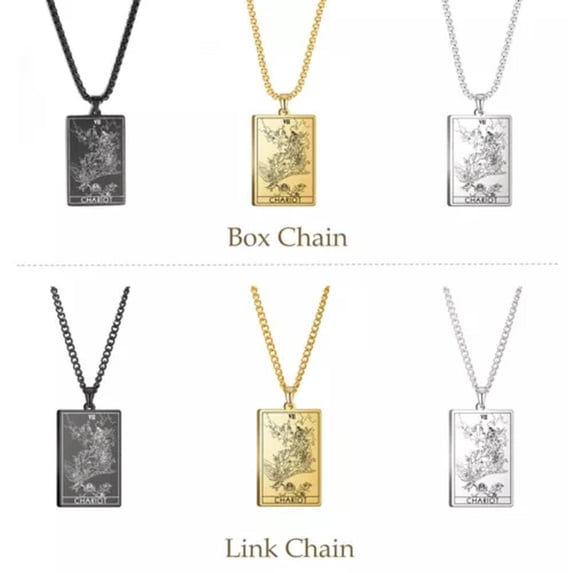 RSAMD Wicca Tarot Card Necklace Shadowscapes Major Arcana Pagan Vintage Wiccan Jewelry-Link Chain-Steel-The Chariot-23.62''(60cm)