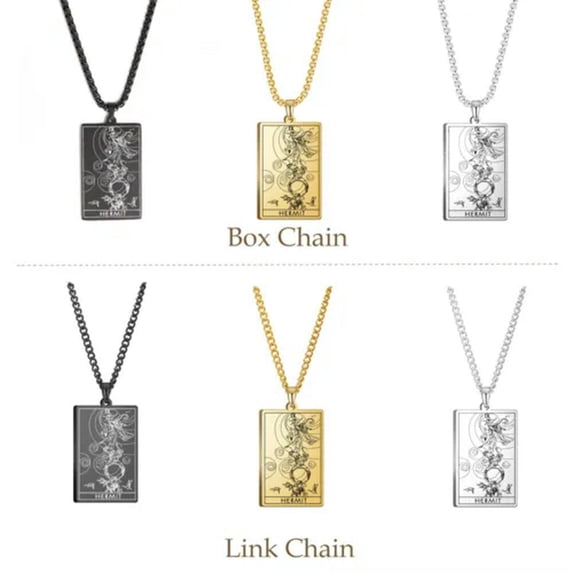 RSAMD Wicca Tarot Card Necklace Shadowscapes Major Arcana Pagan Vintage Wiccan Jewelry-Link Chain-Steel-The Hermit-23.62''(60cm)