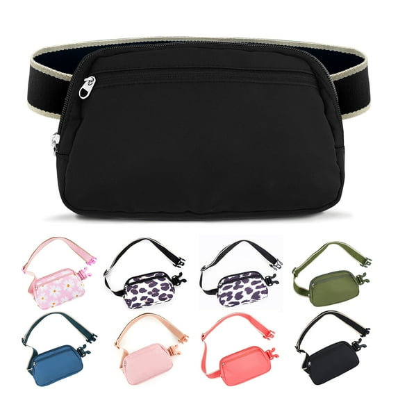 RSAquar Nylon Zipper Belt Bag Fanny Packs for Women and Men with Adjustable Waist and Crossbody Strap for Walking, Hiking, Running Workouts, and Daily Travel, Cute Designer Fashion, Black