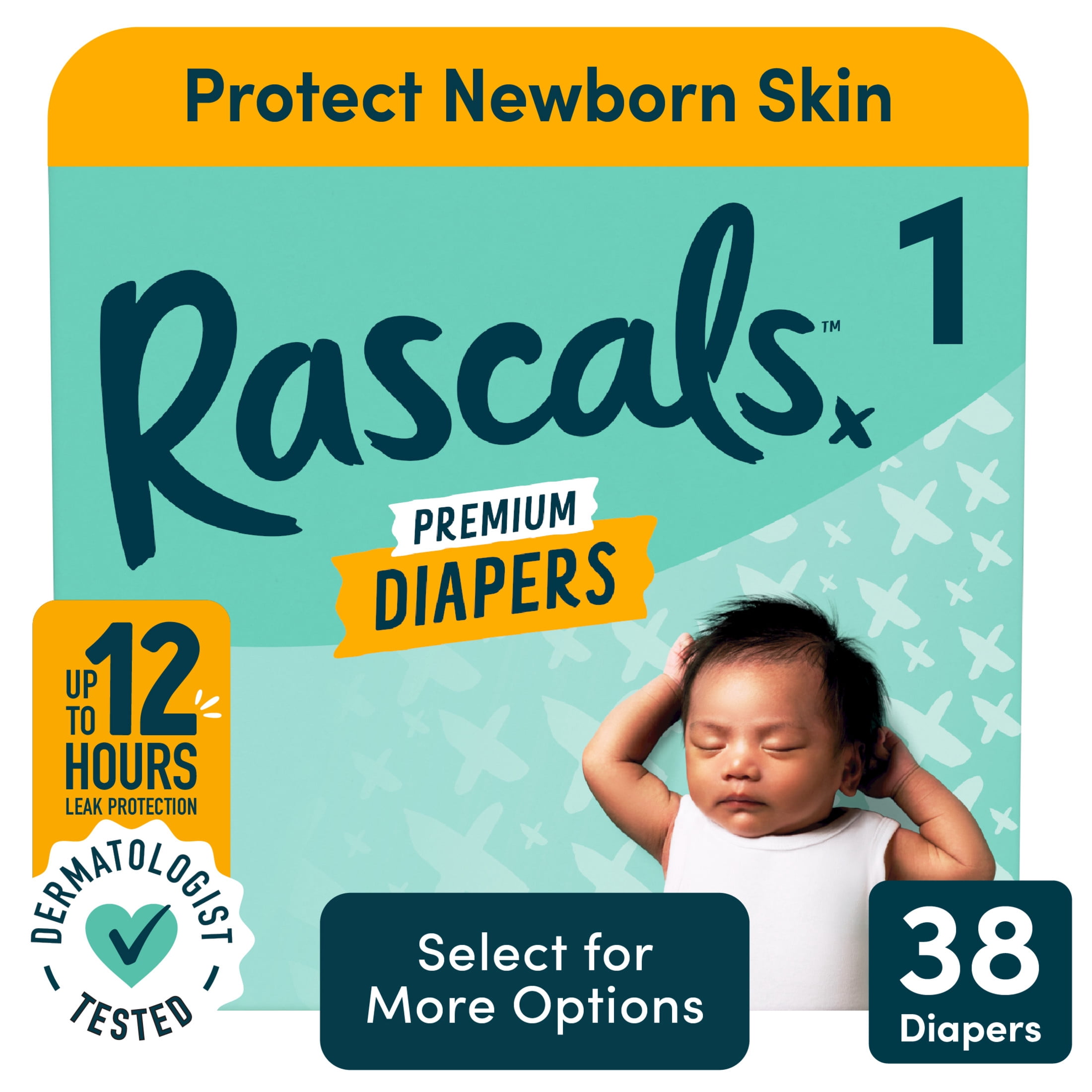 Rascals Premium Absorbent Baby Diapers Size 1, 38 Count