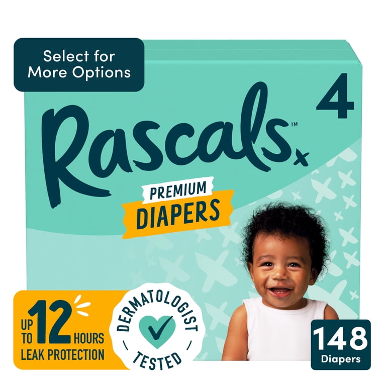 Rascals Premium Absorbent Baby Diapers Size 4, 148 Count - Walmart.com