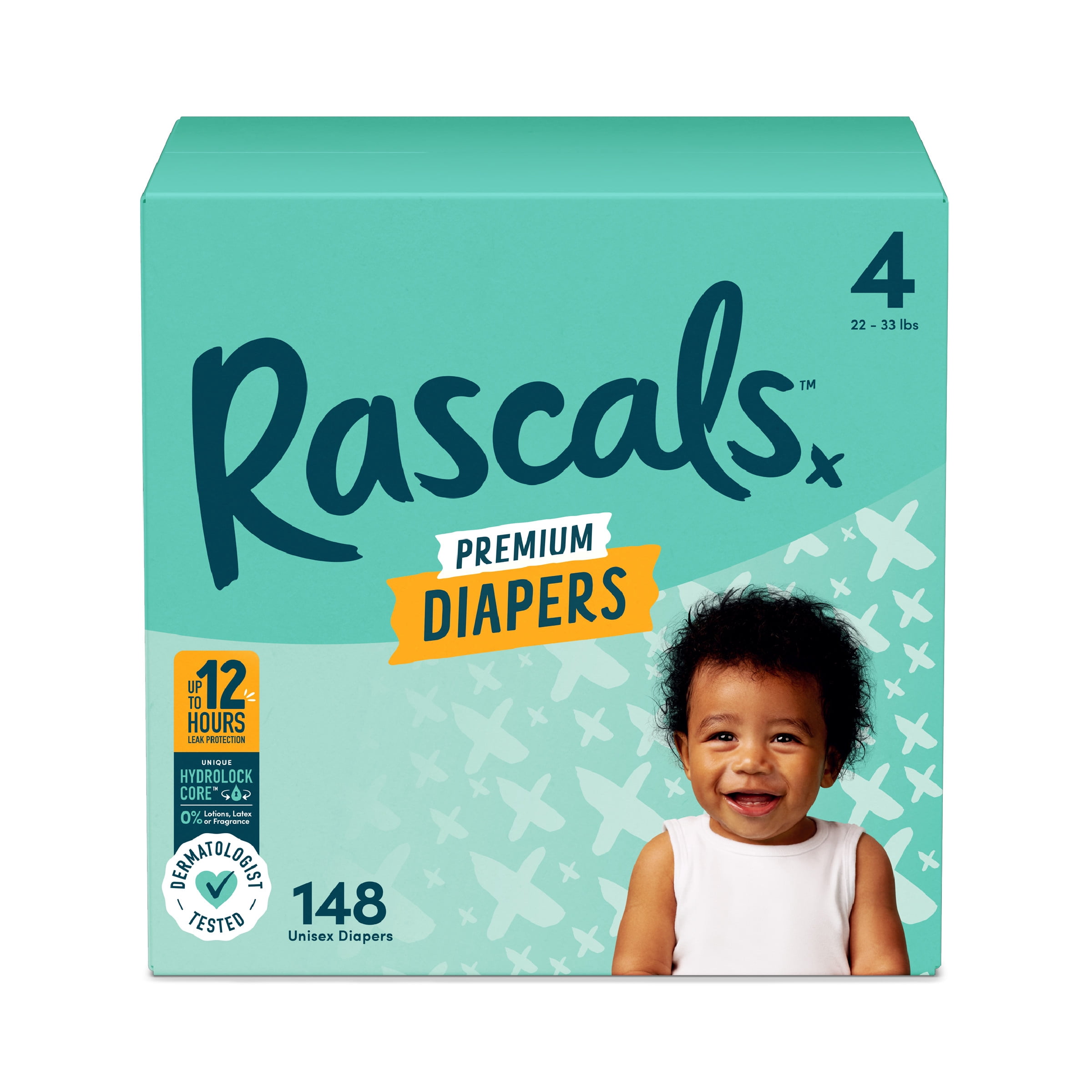 Rascals Premium Absorbent Baby Diapers Size 4, 148 Count - Walmart.com