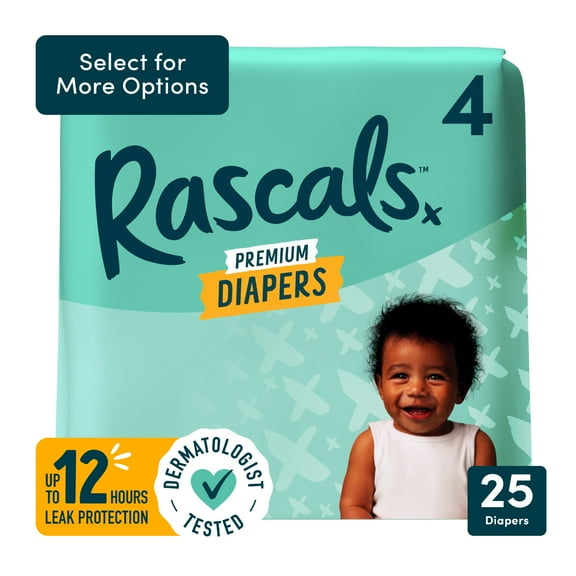 Rascals Premium Absorbent Baby Diapers Size 4, 25 Count