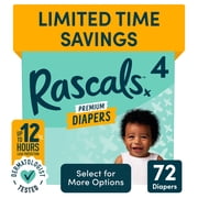 Rascals Premium Absorbent Baby Diapers Size 4, 72 Count