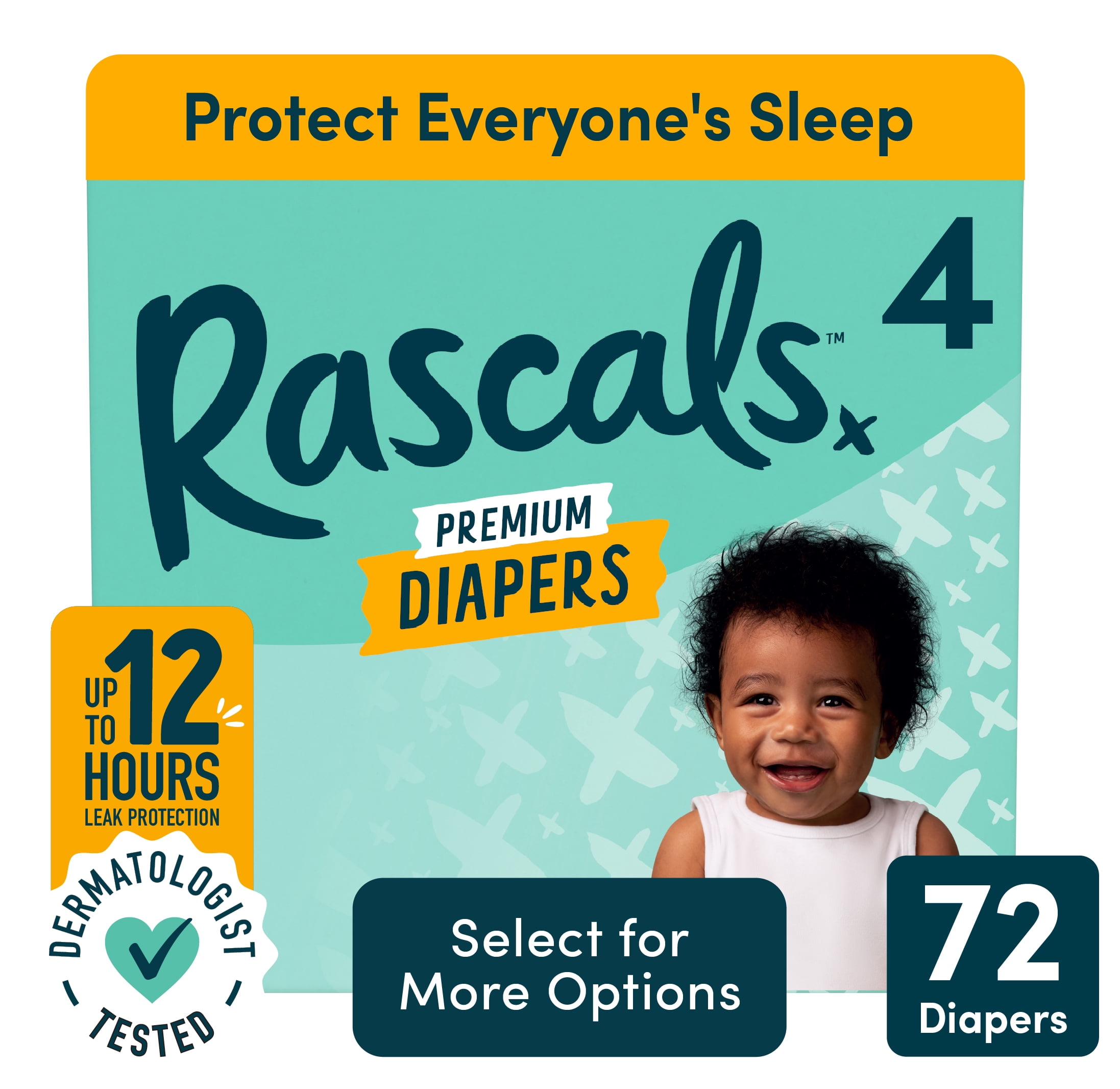 Rascals Premium Absorbent Baby Diapers Size 4, 72 Count