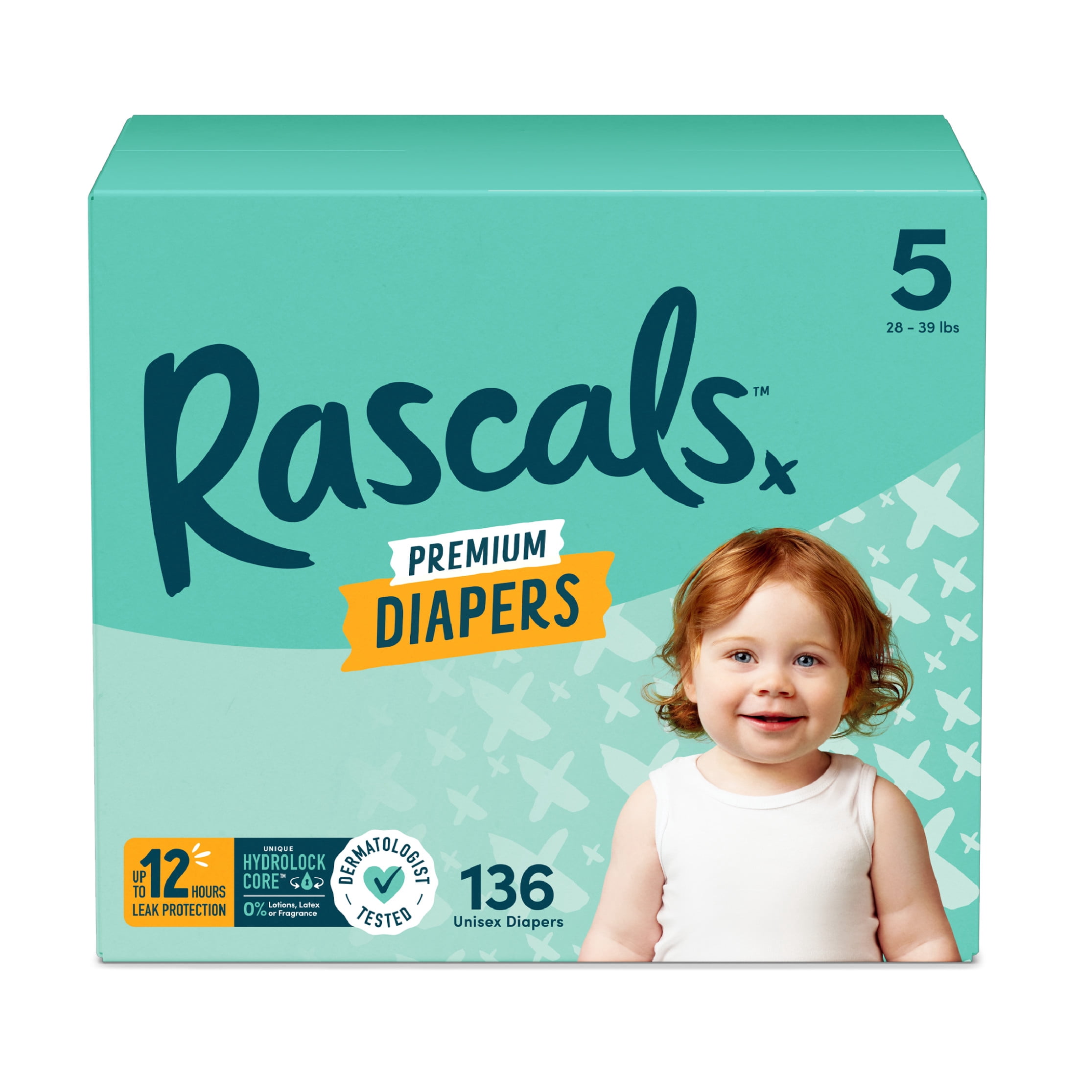 Rascals Premium Absorbent Baby Diapers Size 5, 136 Count - Walmart.com