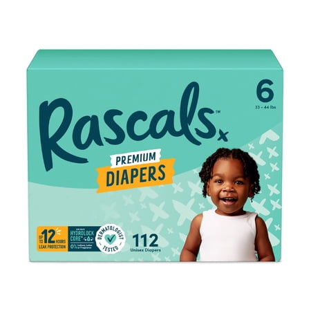 Rascals Premium Absorbent Baby Diapers Size 6, 112 Count