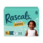 Rascals Premium Absorbent Baby Diapers Size 6, 112 Count