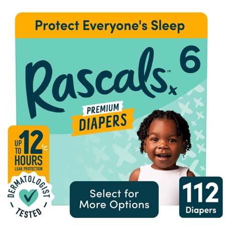 Rascals Premium Absorbent Baby Diapers Size 6, 112 Count