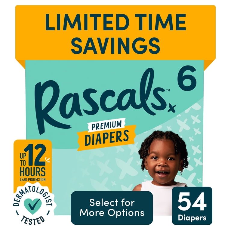 Rascal + Friends Premium Size 6 Diapers, 54 Count with 12 Hour