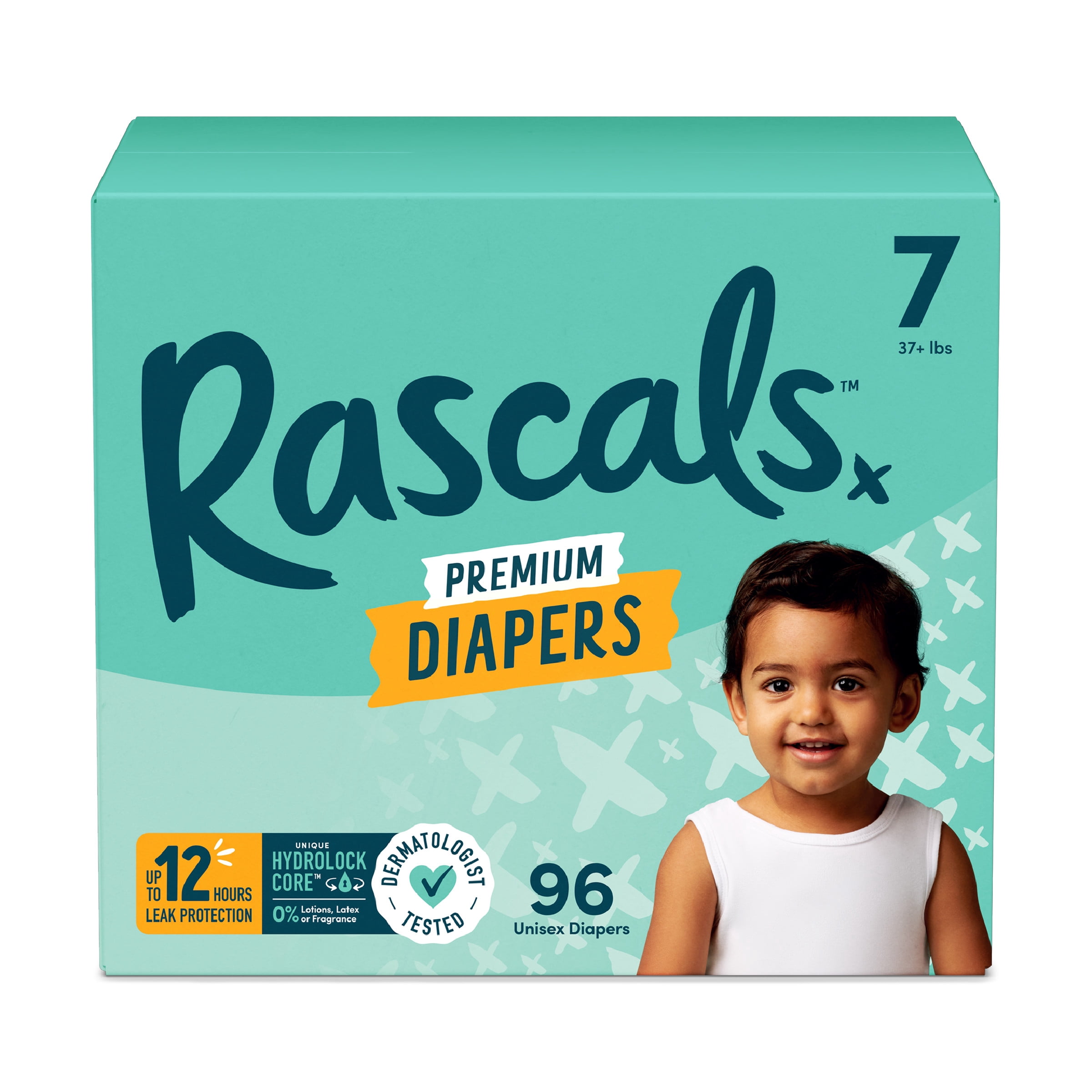 Rascals Premium Absorbent Baby Diapers Size 7, 96 Count